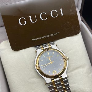 Vintage Gucci Men Wrist watch Rare Gold plated Large Dial Gold plated Man’s Warranty Guarantee card Boxed in original box Serviced