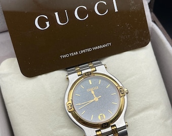 Vintage Men's GUCCI 2035 Gold Plated Quartz Watch Leather