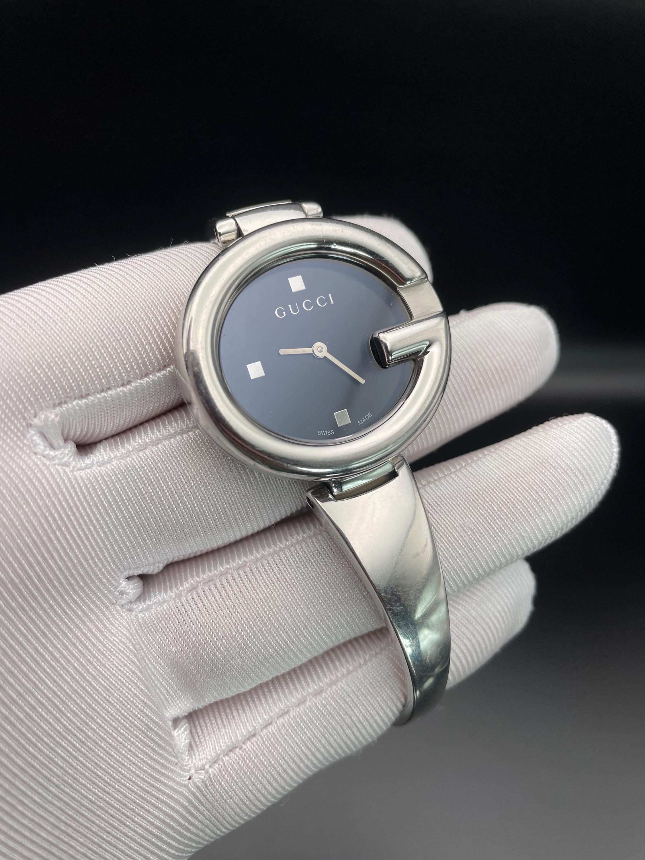 Vintage Gucci Guccissima Stainless Steel Bangle Watch, Black 