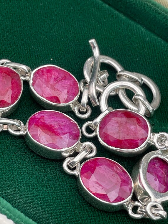 Vintage Ruby Paste Gemstone Bracelet, Sterling Si… - image 6