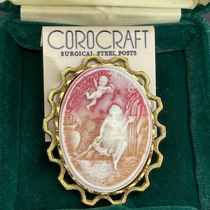 Vintage Coro Cameo Brooch for women Gold tone  Circa 50s Gift for her Gift for Mother Gift for birthday Anniversary Wedding
