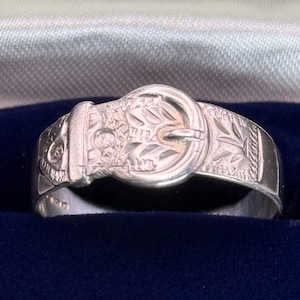 Vintage Schnalle Ring Symbol der Stärke Liebe Sterling Silber Ring Band Gürtel Massiv Silber Gravur Statement Ring für Frauen für Männer