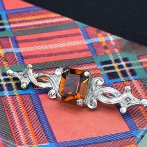 Vintage Celtic Scottish brooch  Silver tone brooch For women Ladies Smoky glass Pin Great condition