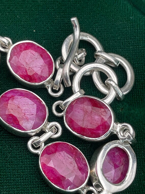 Vintage Ruby Paste Gemstone Bracelet, Sterling Si… - image 5