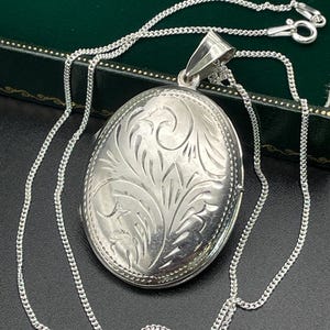 Vintage Solid silver locket 925 Sterling Silver Double sided Double photo Engraved  Ornate Women Ladies Valentines Birthday Gift for her