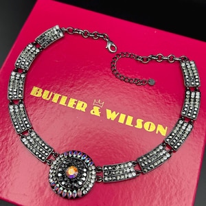 Vintage Butler & Wilson Chocker Statement Sparkling Necklace Floral Ornate Adjustable Gift Women Christmas Birthday Cocktail Dress