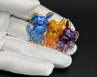 Vintage Butler and Wilson Dogs Brooch, Aurora Borealis Crystals