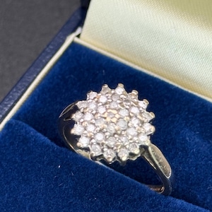 Vintage 9ct Gold ring Diamonds White Yellow gold Cluster Ornate Stunning Hallmarked Gift Ladies Valentines Birthday Wedding