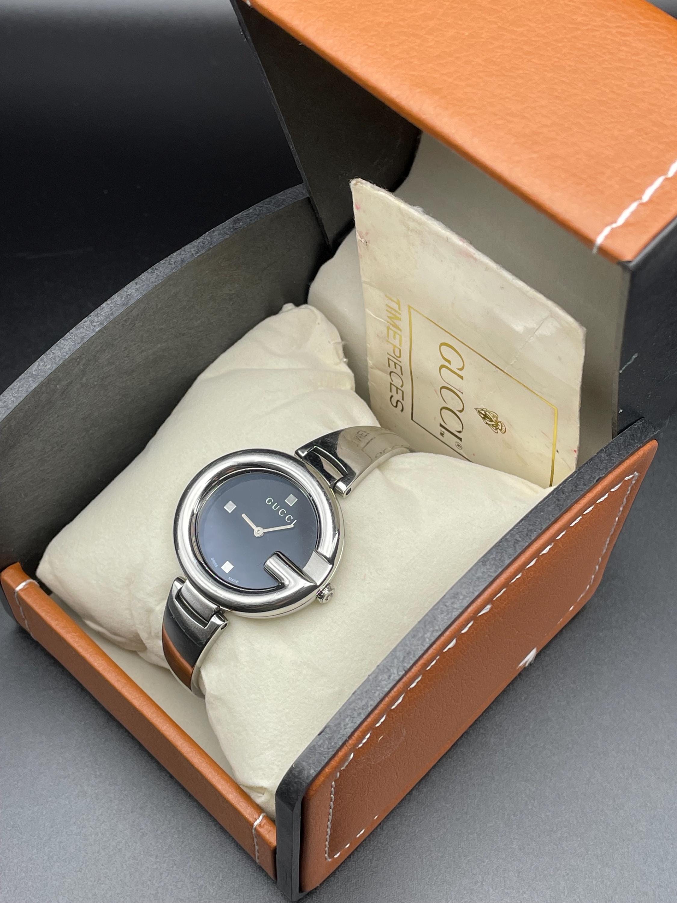 Vintage Gucci Guccissima Stainless Steel Bangle Watch, Black  display picture 1