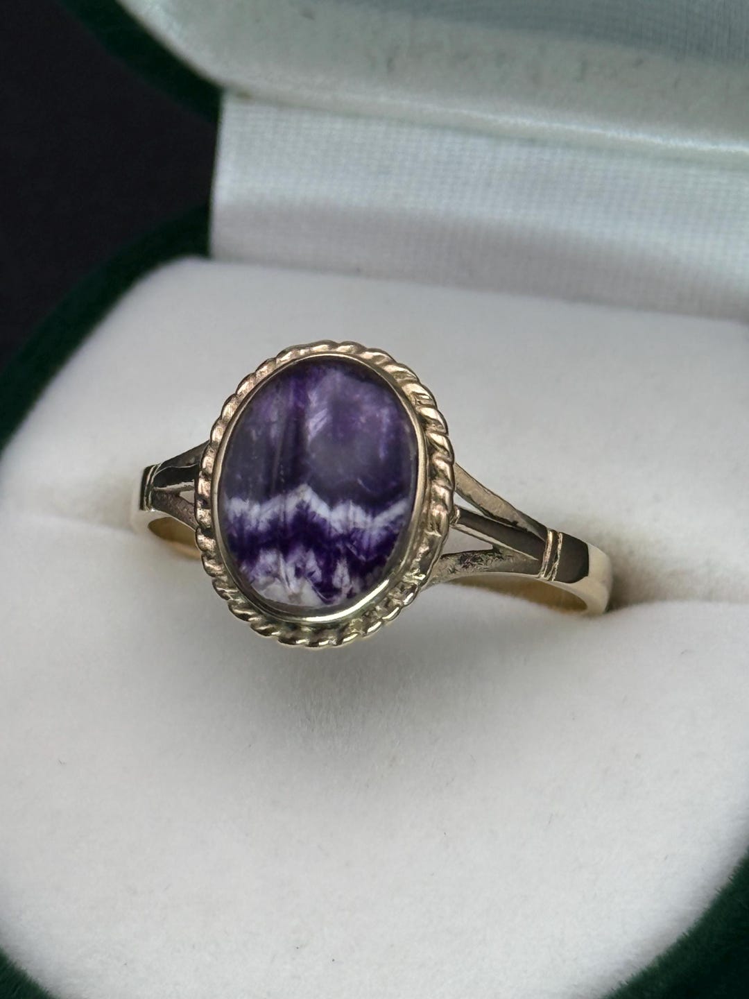 Vintage 9ct Gold Blue John Ring, Sheffield Hallmark, Ornate Gemstone ...