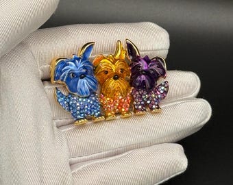 Vintage Butler and Wilson Dogs Brooch, Aurora Borealis Crystals
