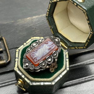 9ct Gold and Silver ring Antique Vintage Cameo Marcasites ring Rare Hallmarked Circa 40s For Women Wedding Gift for anniversary