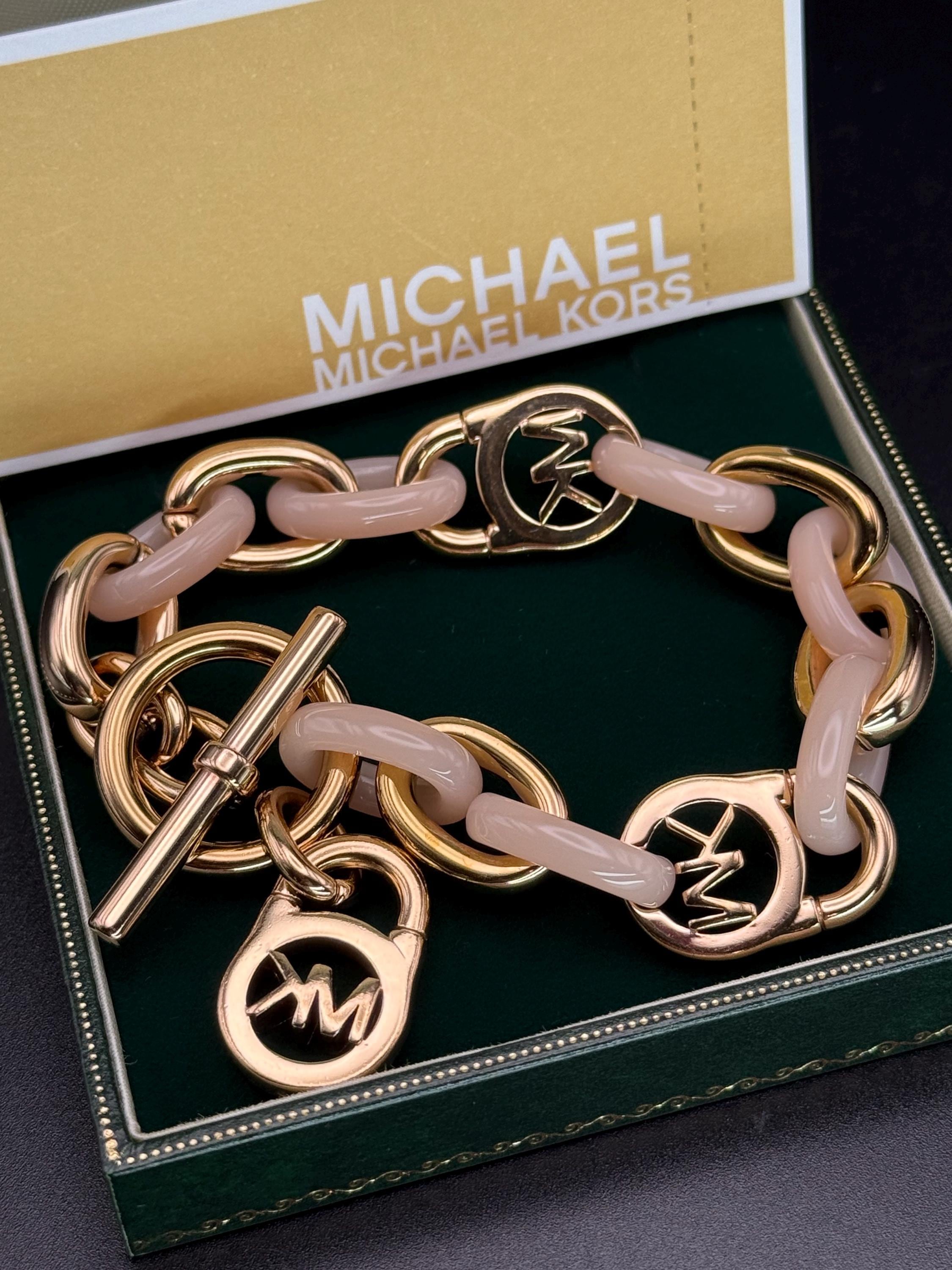 Michael Kors Silver Crystal T-Bar Open Cuff Bracelet Michael Kors Sterling Silver Hinged Mercer Link Cuff  main image 2