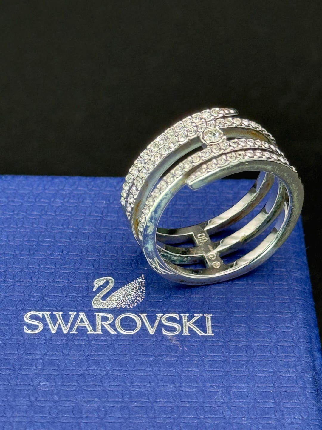 Vintage Swarovski Rings Stackable Band Sparkling Hallmarked Swan Dress ...