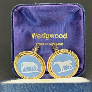 Vintage Wedgwood Gold plated Silver Porcelain Cufflinks Made in England Hallmarked For men