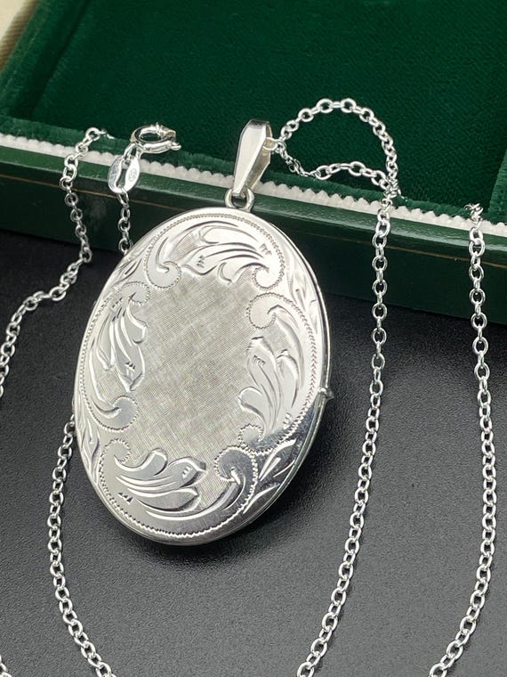 Vintage 835 Silver Locket Necklace, Engraved Ornate Pendant With