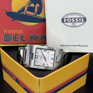 Vintage Fossil Men’s Wrist watch Arkitekt Stainless Calendar  Large Perfect condition Ornate