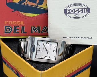 Reloj de pulsera Fossil Arkitekt vintage para hombre, acero inoxidable, calendario, en caja.