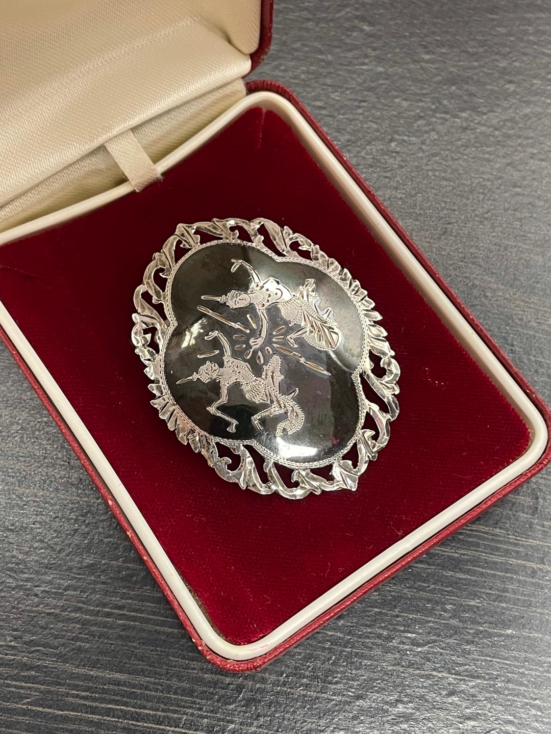 Broche Ancienne En Argent 925 Pur - Vintage, Gravée Poinçon SIAM - Bon état