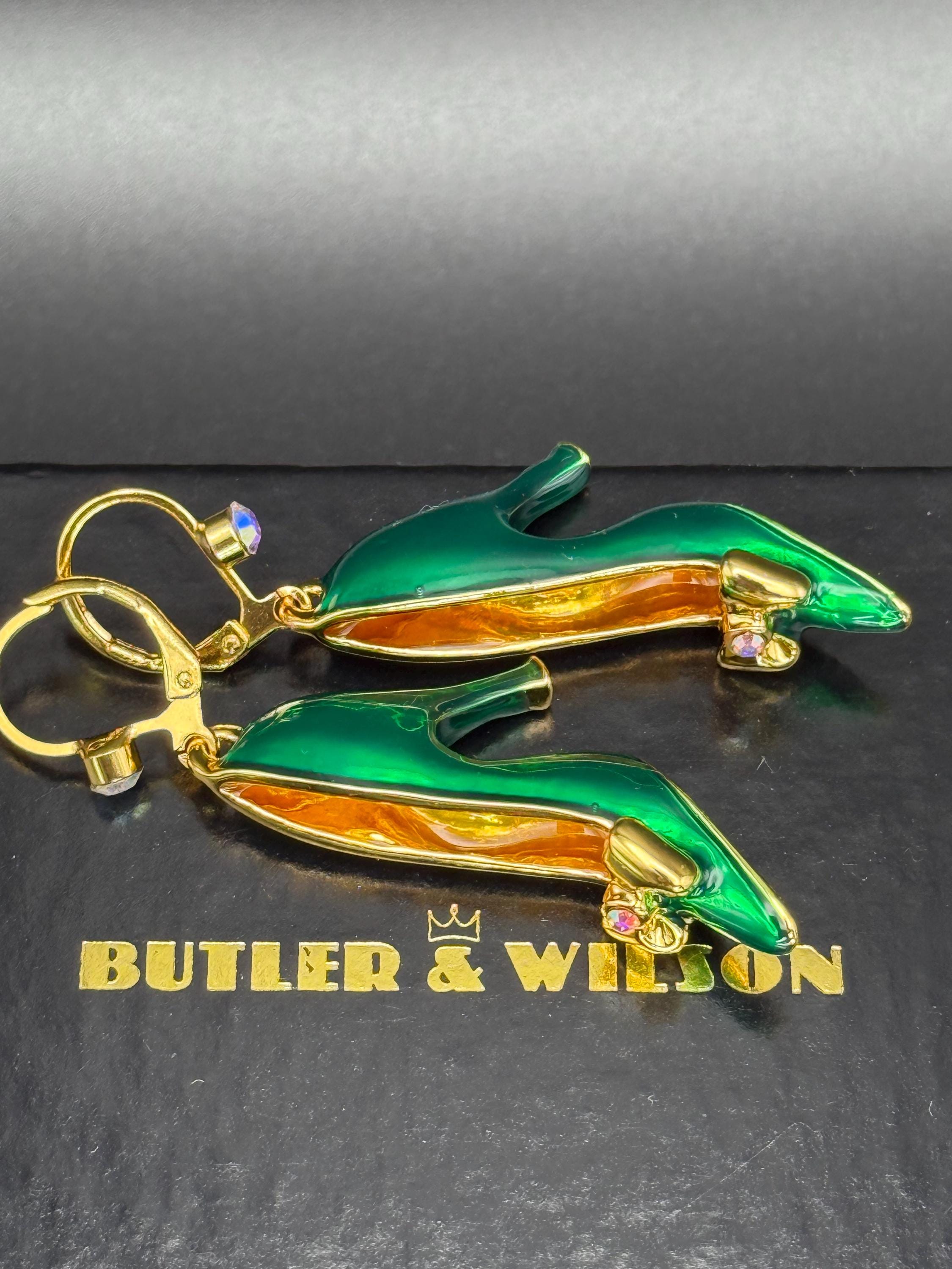 Butler & Wilson Gold Tone Shoe Earrings With Aurora Borealis