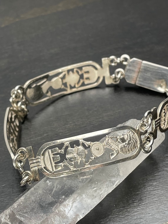 Silver Egyptian  bracelet Egyptian revival  Solid… - image 2