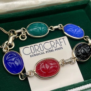 Vintage Coro Scarab bracelet Rare! For women Lucky symbol Egyptian bracelet Gold filled Gems Gift for her Christmas Birthday Vintage gift