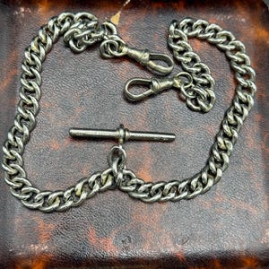 Antique Albert Watch T Bar Chain Silver Tone Choker Necklace Rare