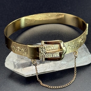 Vintage Rolled Gold Excalibur Bangle Bracelet Boxed Hinged Etched Belt Ornate Great condition Cocktail Dress Women Christmas Birthday