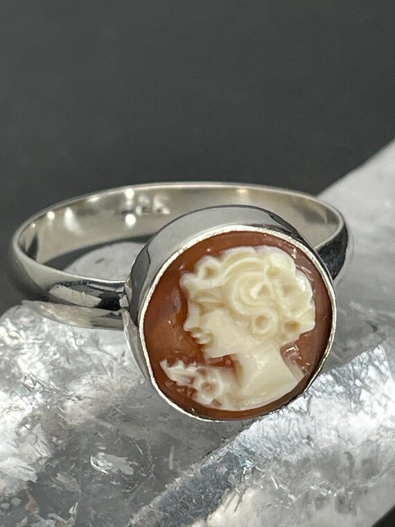 Vintage Cameo ring Silver Hand carved shell Rare … - image 2