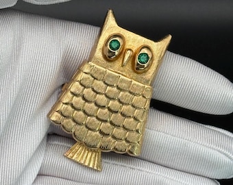 Vintage Avon Owl Brooch, Opening Gold Plated Figural Pin, 1980s