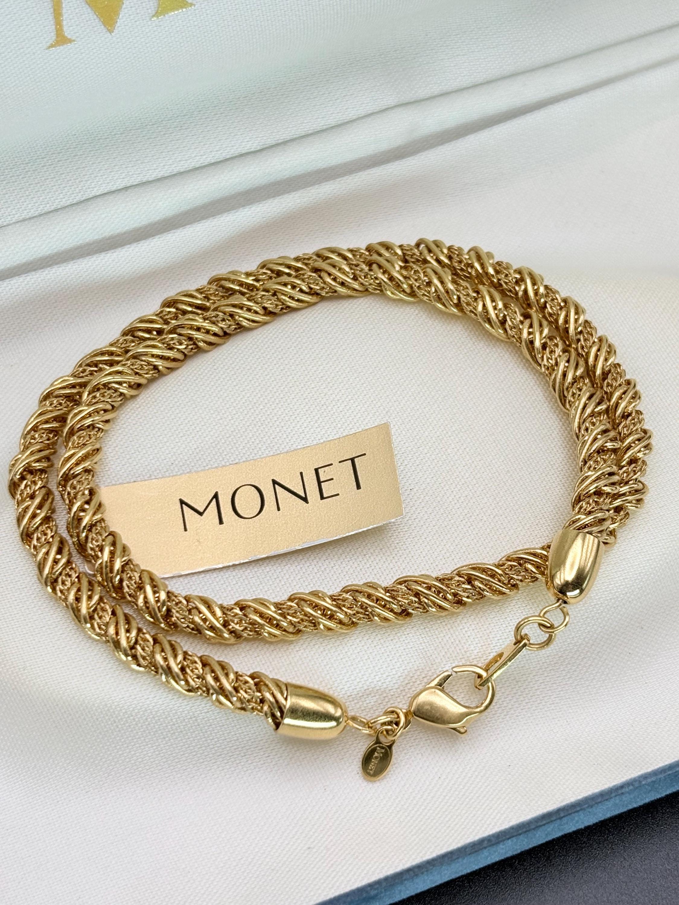 Vintage Monet Gold Tone Braided Necklace, Chunky Chain American
