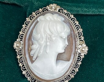 Broche Camée Antique - Cygne En Celluloïd Filigrané Ajouré - Monture Laiton - Style Vintage #AE# K17