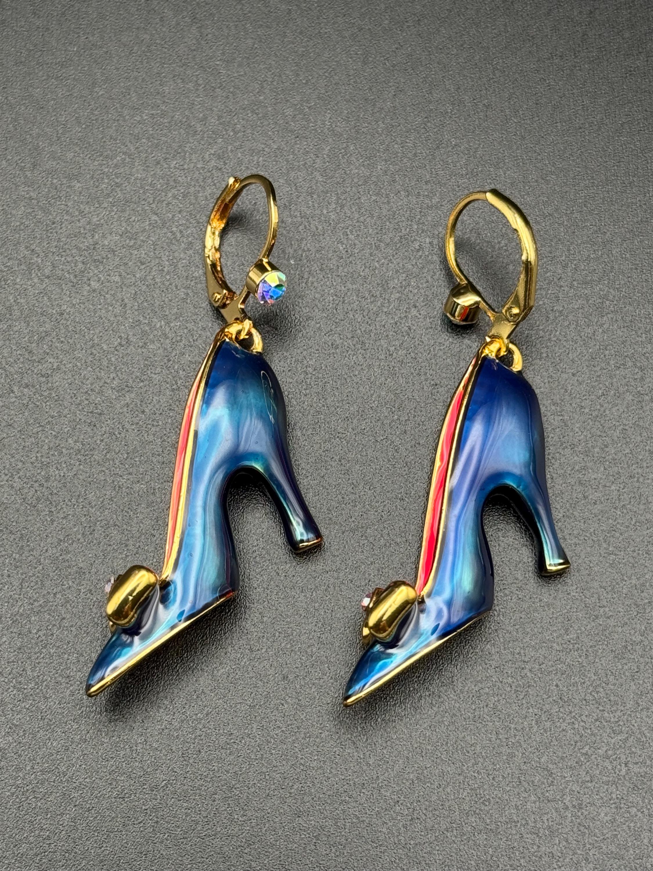 Vintage Butler & Wilson Shoe Earrings, Gold Tone, Aurora Borealis