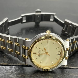 Vintage Gucci Men Wrist Watch Rare Gold Plated Stainless Steel Large ...