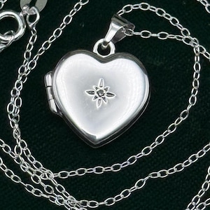 Vintage Heart locket with Diamond 925 Sterling Chain Pendant Necklace Gift Valentines Birthday Gift for her