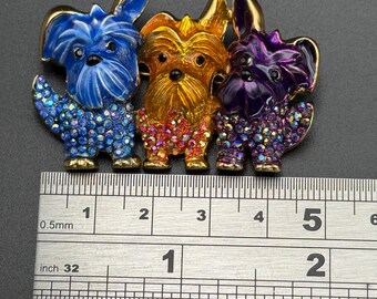 Vintage Butler and Wilson Dogs Brooch, Aurora Borealis Crystals