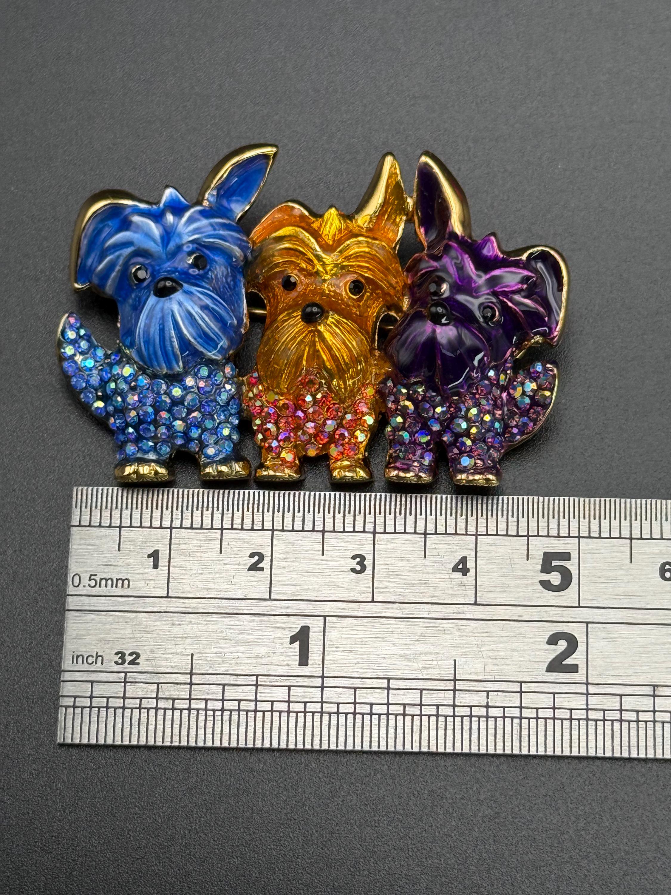 Vintage Butler and Wilson Dogs Brooch, Aurora Borealis Crystals