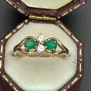 Vintage 9ct Goldring Smaragd und klare Zirkonia Ring Solid Gold London Frauen Damen London