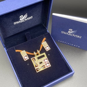 Swarovski set Necklace Earrings Gold plated Sparkle Vintage Modern Women Boxed in original box Certificate Wedding Gift for her Birthday