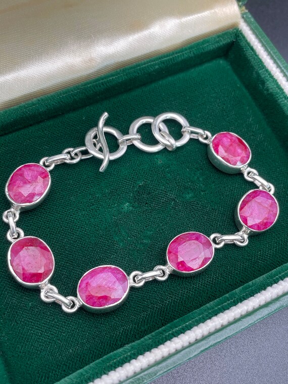 Vintage Ruby Paste Gemstone Bracelet, Sterling Si… - image 2