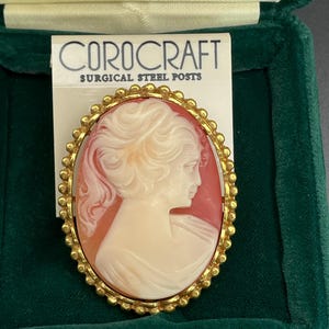 Vintage Coro Cameo Brooch for women Gold tone  Circa 50s Gift for her Gift for Mother Gift for birthday Anniversary Wedding