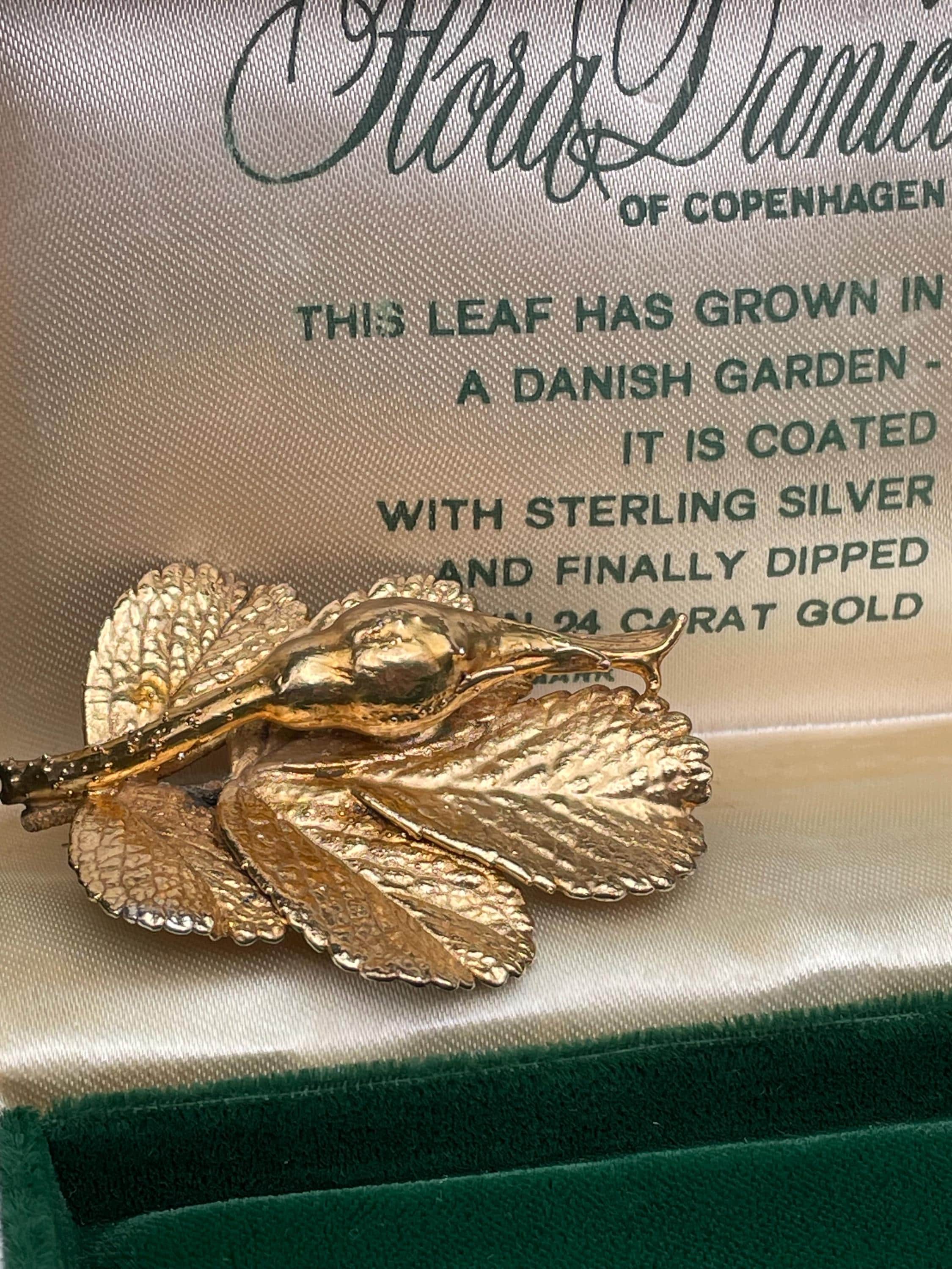 Vintage Flora Danica Rosebud Brooch: 24k Gold-plated Sterling