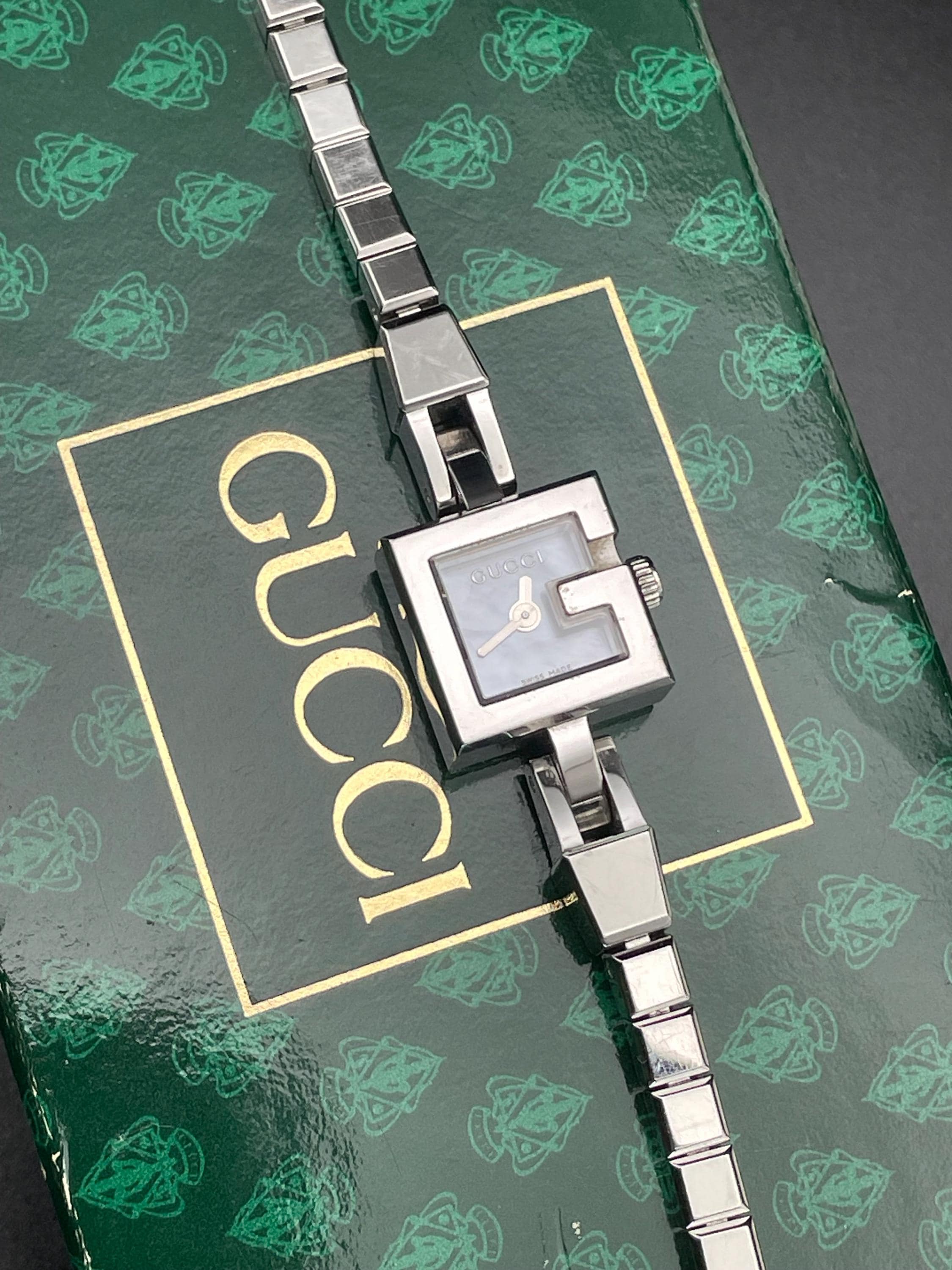 Vintage Gucci Logo G Watch, Pearl Face, Swiss Made, Boxed - Etsy