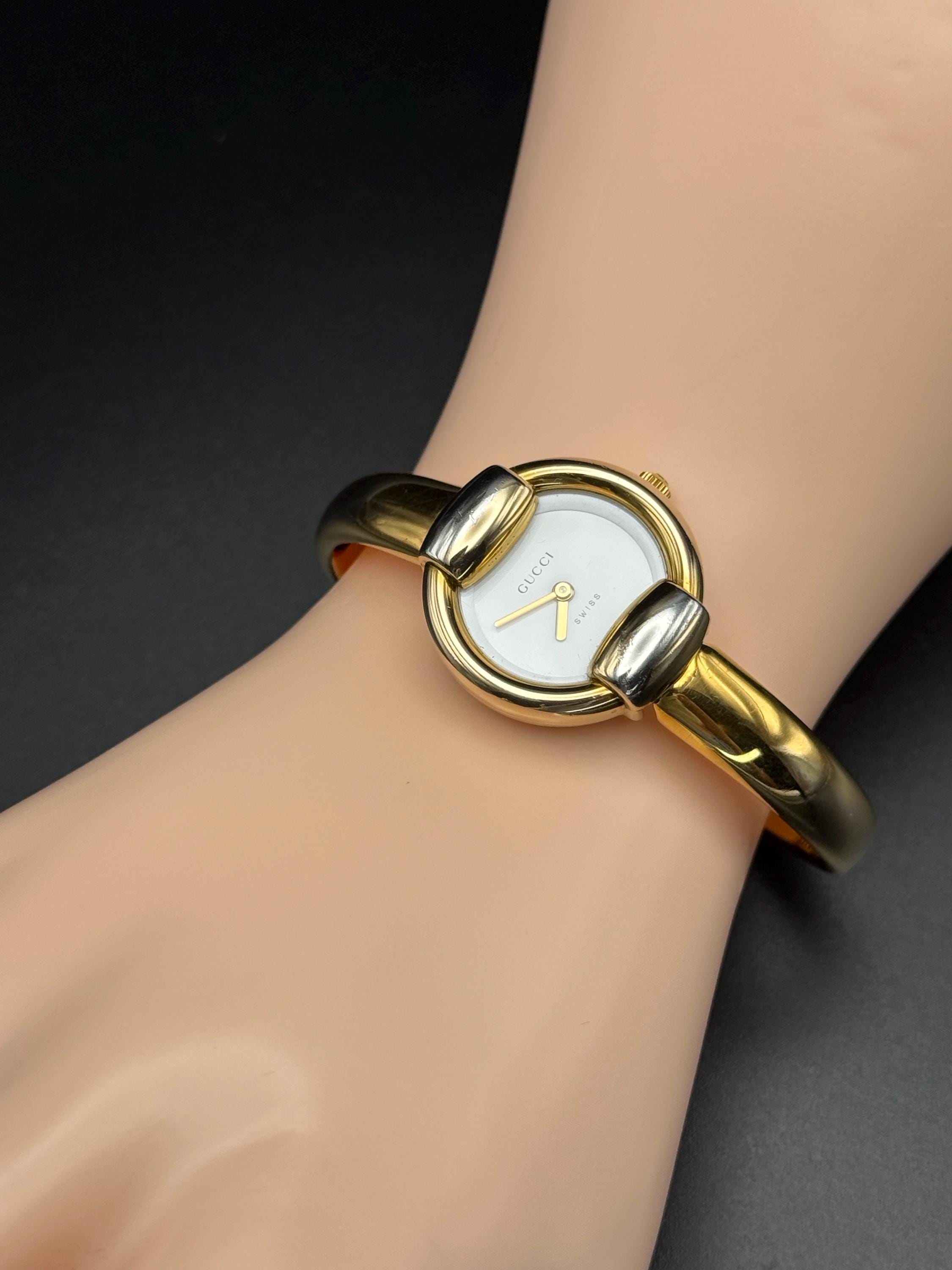 Authentic Vintage Gucci Gold Tone Bracelet Watch Enamel Bezel Women’s Swiss Made Vintage Gucci Gold Plated Bracelet Watch, Swiss Made - Etsy main image 2