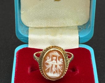 Antieke 9 kt gouden handgesneden parelmoer cameering – Three Graces Mythology
