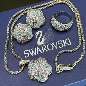 Vintage Swarovski Jewelry Set: Floral Necklace, Earrings, Ring