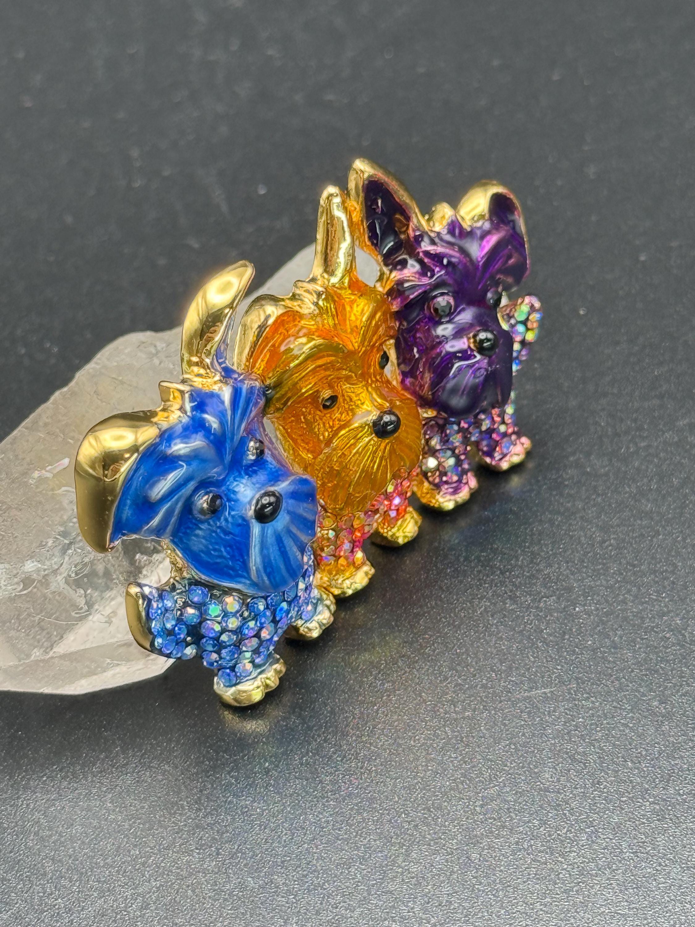 Vintage Butler and Wilson Dogs Brooch, Aurora Borealis Crystals