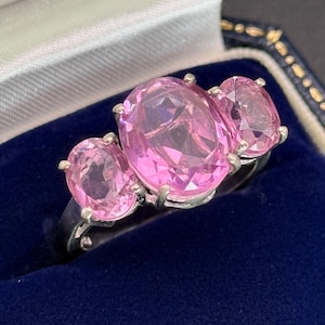 Vintage Pink Topaz Silver ring Triplet Solid silver Gemstone 925 Sterling silver Large Attractive Cocktail Ornate Women Gift Birthday