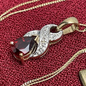 9ct Gold Garnet Diamonds charm Pendant Solid Gold Women Fully hallmarked Birmingham Women For her Gift Mother Birthday Wedding Anniversary