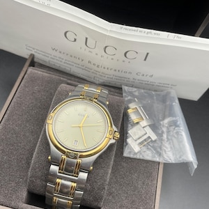 Vintage Gucci herenpolshorloge Zeldzame vergulde grote wijzerplaat vergulde herenhorloge onderhouden schakelarmband Garantiegarantie Boxed Gucci-doos